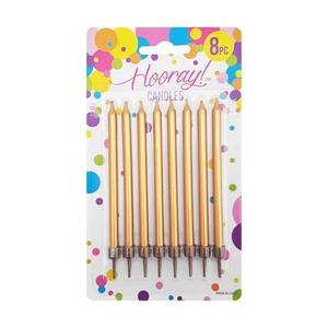 Hooray Gold Candles with Holders 8pcs