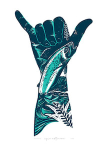 Products: Trout shaka (Limited edition print) Epic Aotearoa