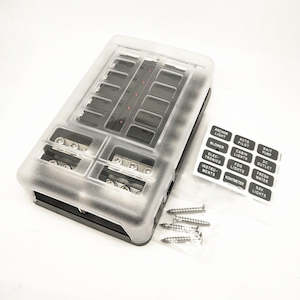 Dc Busbar Distribution: Blade Fuse Block with Cover - 12 Circuit with Negative Bus