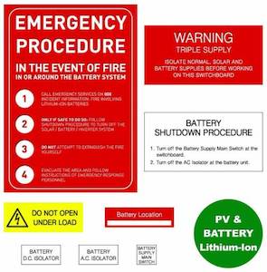 AS 4777 Lithium Battery Grid Tie PV Label Kit