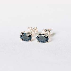 Black Sapphire Oval studs