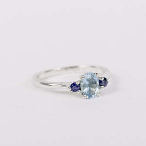 White Gold: Aquamarine and Sapphire 3 Stone