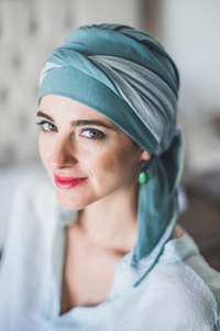 Turbans: Carebell Smooth Turban - Aquamarine & Gold