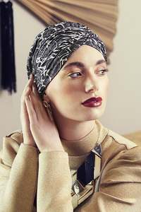 Christine Headwear: Christine Boho Sapphire Turban - Floral Woods