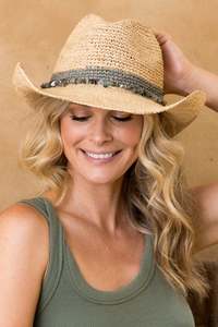 Products: Rigon Castaway Handwoven Raffia Cowboy Hat - Khaki