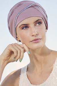Christine Headwear: Christine Viva  Emmy Hair Loss Turban - Rose With Foil Piping