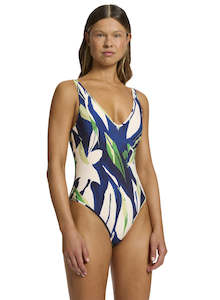 Swimwear: JETS MULTIFIT PLUNGE ONE PIECE - INK PRINT