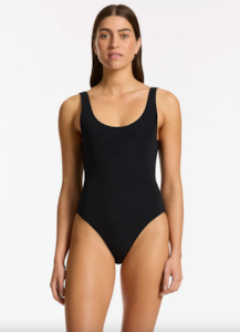Swimwear: JETS SCOOP NECK HIGH LEG 1 PIECE - BLACK
