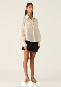 Mos The Label: MOS THE LABEL MARCELA EMBROIDERY BLOUSE - PEARL/WHITE