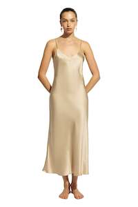 Ginia Silk Long Night V Neck - Mink