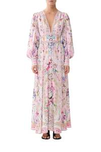 All: Camilla Shaped Waistband Dress With Gathered Sleeves - Palatial Pastels