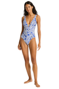 Sea Level: Sea Level Palmera Chain Link Longline One Piece - Blue