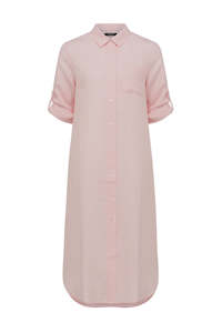 Cable Pure Linen Shirt Dress - Pink
