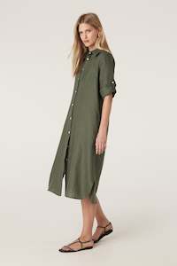Cable: Cable Pure Linen Shirt Dress - Khaki