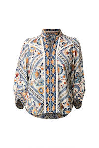 Once Was Alexis Linen Viscose Contrast Trim Fringe Shirt - Petinos Floros