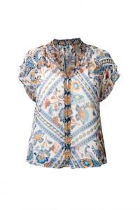 Once Was: Once Was Calandra Contrast Trim Viscose Yoryu Flutter Sleeve Top - Petinos Floros