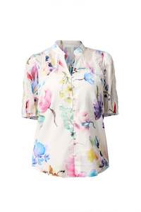 Once Was: Once Was Thalia Lace Splice Cotton Slub Shirt - Plume Blossom