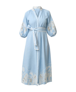 Once Was: Once Was Amara Tencel Placement Embroidered Maxi Dress - Blue Haze