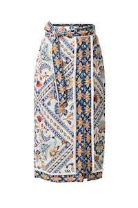 Once Was Zenobia Linen Viscose Printed Fringe Midi Skirt - Petinos Floros