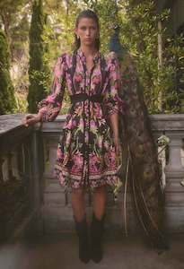 Once Was: Once Was Aurelia Viscose Dobby Lace Trim Placement Print Dress - Anthos Iotos