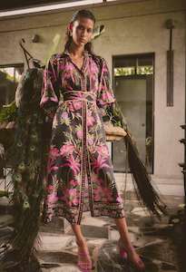 Once Was: Once Was Carmen Silk Cotton Placement Print Maxi Dress - Anthos Iotos