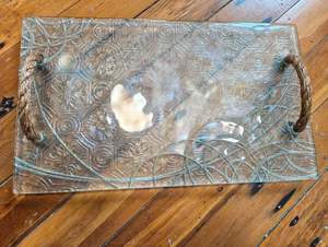 All Glass Platters: Large Rope Handle - Anaglypta Swirls