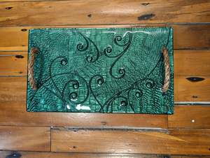 All Glass Platters: Large Rope Handle - koru fern