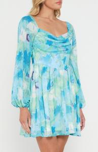 Floral Cowl Neck Corset Dress