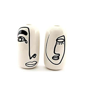 Espial Home: Small Ceramic Monochrome Face Vases - Set of 2