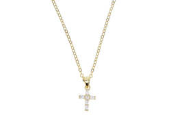 Necklaces: Cross Cubic Zirconia Gold Plated Sterling Silver Necklace