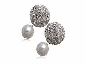 Earrings: Pearl/Crystal Synthetic .925 Sterling Silver Studs