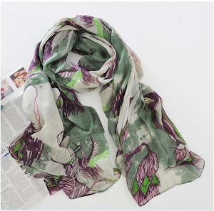 Accessories: Begonia Flower Green Scarf