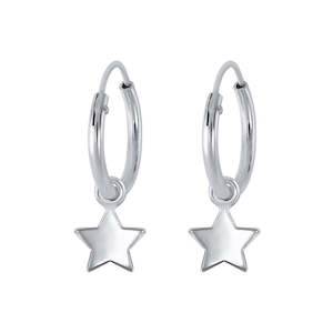 Earrings: Silver Star Charm Hoop Earrings