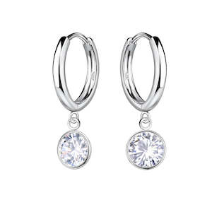 Earrings: Round 6mm Cubic Zirconia Silver Hoop Earrings