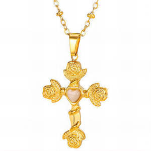 Gold: 18K Gold Plated Stainless Steel "Crosses" Necklace