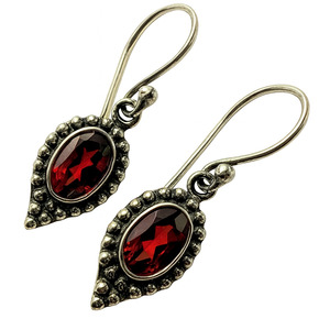 Earrings: Garnet Sterling Silver Dangle Earrings