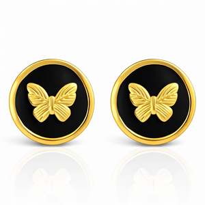 Glozzo: Butterflies Earrings, 18K Gold Plated Steel
