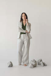 Linen: High-waist Linen Pants with Origami Belt