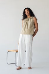Foundations: Organic Cotton Drawstring Blouse in Warm Sand