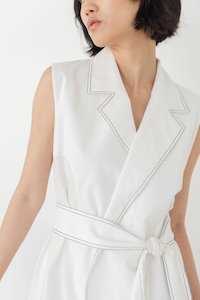 Easy To Care: Wrap Vest in White Denim