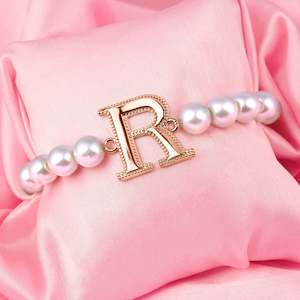 Bracelet: Estele Rose Gold Plated Ravishing "R" Letter Glass Pearl Bracelet for Women