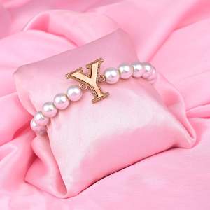 Bracelet: Estele Rose Gold Plated Beautiful "Y" Letter Glass Pearl Bracelet for Women