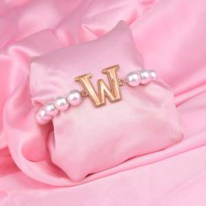 Estele Rose Gold Plated Wonderful "W" Letter Glass Pearl Bracelet for Women