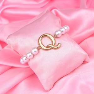 Bracelet: Estele Rose Gold Plated Quirky "Q" Letter Glass Pearl Bracelet for Women