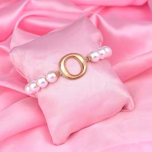 Estele Rose Gold Plated Opulent "O" Letter Glass Pearl Bracelet for Women