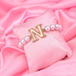 Estele Rose Gold Plated Nestled "N" Letter Glass Pearl Bracelet for Women