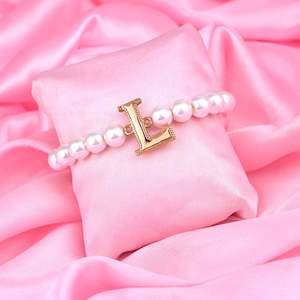 Bracelet: Estele Rose Gold Plated Lovable "L" Letter Glass Pearl Bracelet for Women