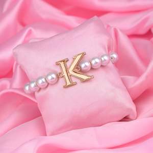 Bracelet: Estele Rose Gold Plated Kindly "K" Letter Glass Pearl Bracelet for Women