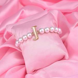 Estele Rose Gold Plated Joyful "J" Letter Glass Pearl Bracelet for Women