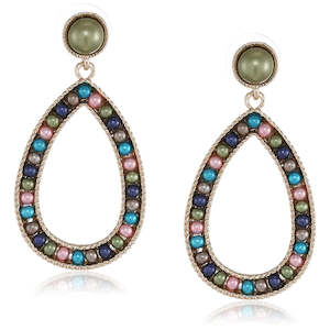Earring: Estele multi colour bead earrings with green top for women